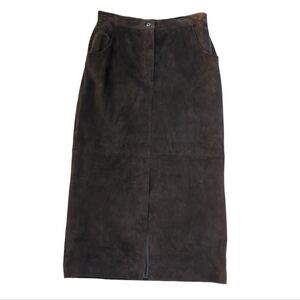 Elegant Brown Real Suede Maxi Skirt